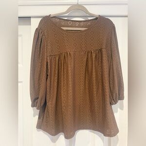 Brown Eyelet Blouse- Plus Size 2x